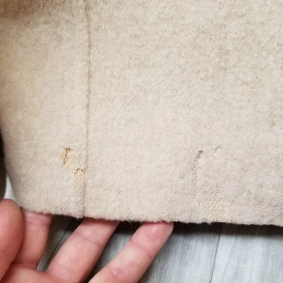 ✅Womens L VTG Mackintosh Beige Wool Pea Coat/Jacket USA Union Made *Moth Damage - Picture 7 of 14